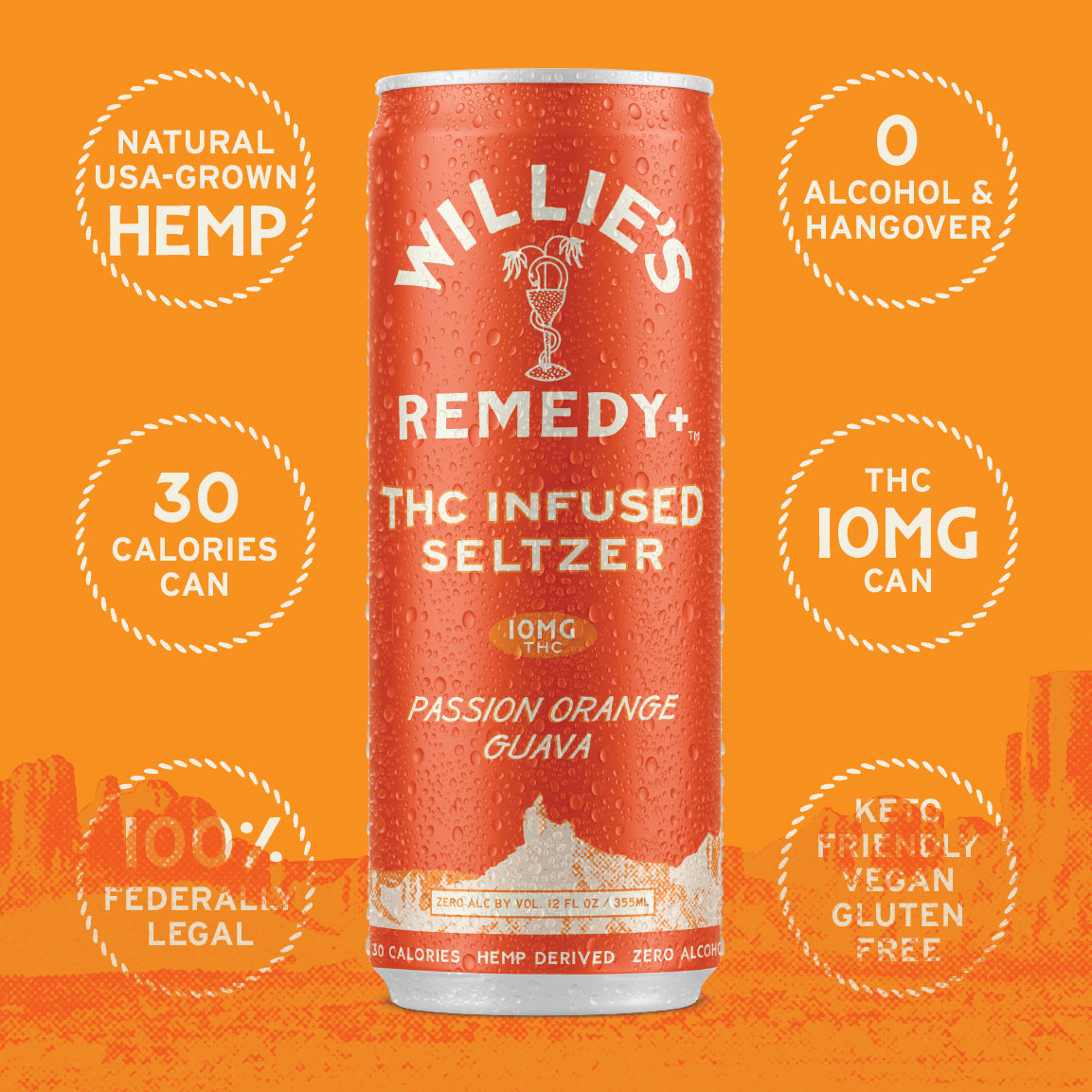 Willie's Remedy+ 10mg THC Infused Seltzer - Passion Orange Guava (6x4) 24cans