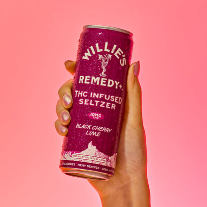 Willie's Remedy+ 10mg THC Infused Seltzer - Black Cherry Lime (6x4) 24cans