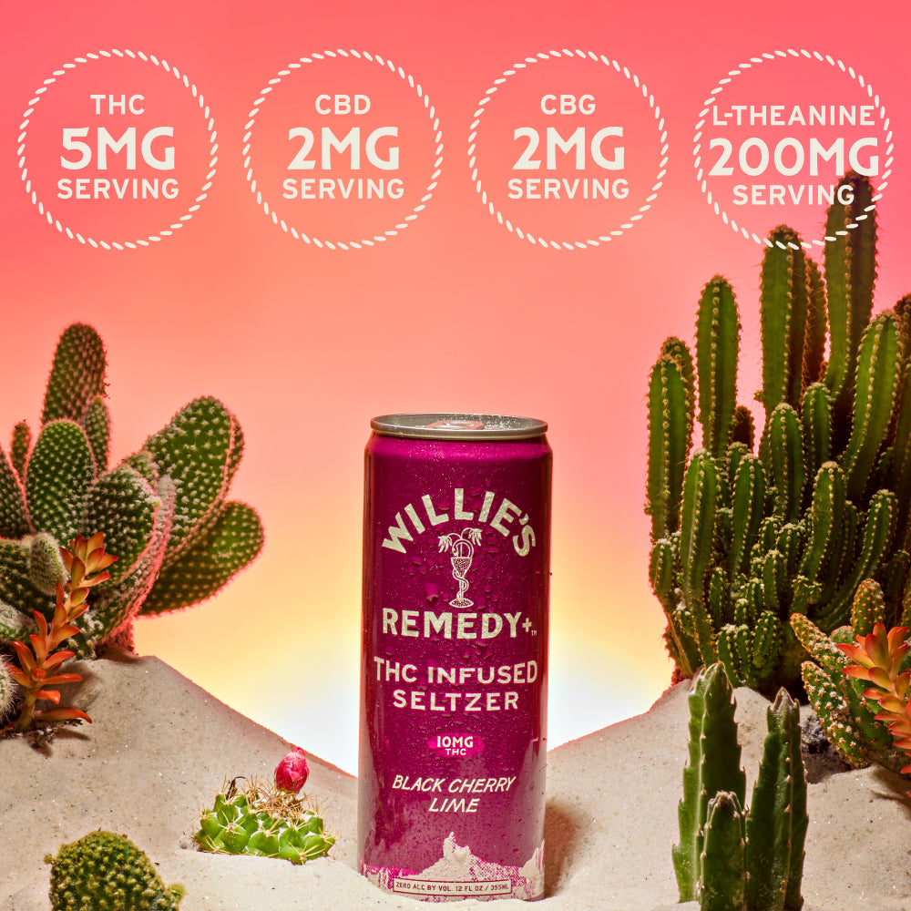 Willie's Remedy+ 10mg THC Infused Seltzer - Black Cherry Lime (6x4) 24cans