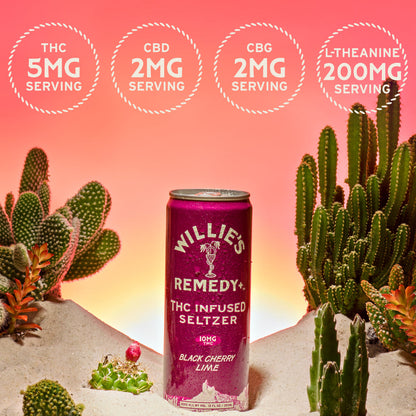 Willie's Remedy+ 10mg THC Infused Seltzer - Black Cherry Lime (6x4) 24cans