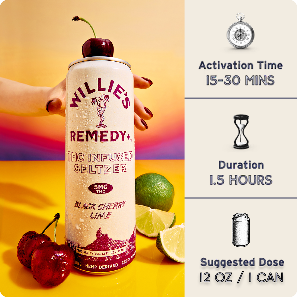 Willie's Remedy+ 5mg THC Infused Seltzer - Black Cherry Lime (6x4) 24cans