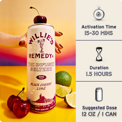 Willie's Remedy+ 5mg THC Infused Seltzer - Black Cherry Lime (6x4) 24cans