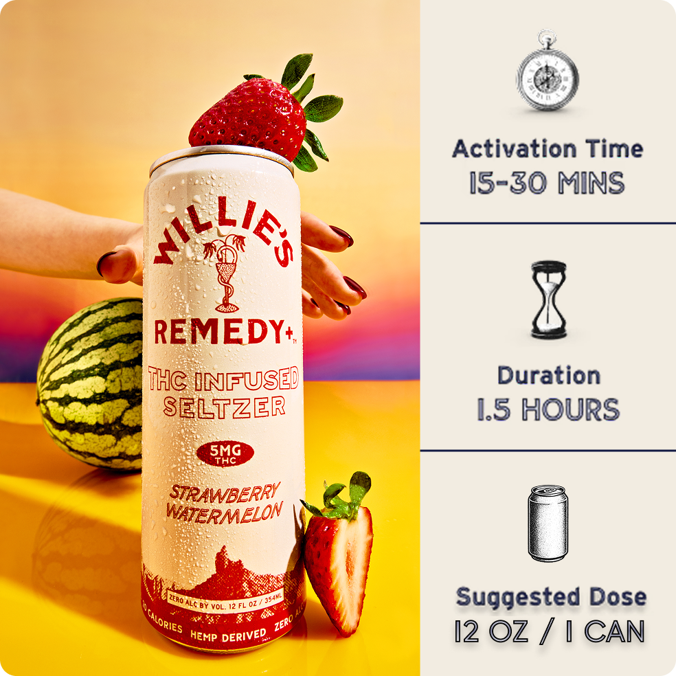 Willie's Remedy+ 5mg THC Infused Seltzer - Strawberry Watermelon - (6x4) 24cans