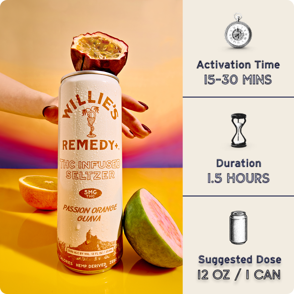 Willie's Remedy+ 5mg THC Infused Seltzer - Passion Orange Guava (6x4) 24cans