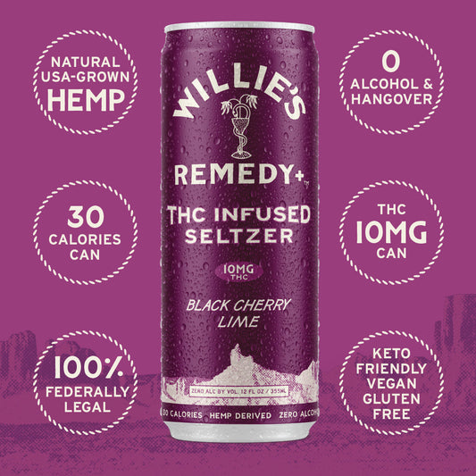 Willie's Remedy+ 10mg THC Infused Seltzer - Black Cherry Lime (6x4) 24cans