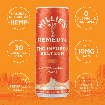 Willie's Remedy+ 10mg THC Infused Seltzer - Passion Orange Guava (6x4) 24cans