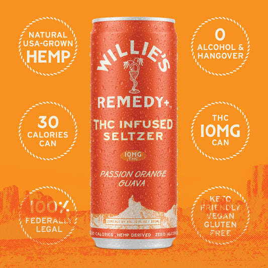 Willie's Remedy+ 10mg THC Infused Seltzer - Passion Orange Guava (6x4) 24cans