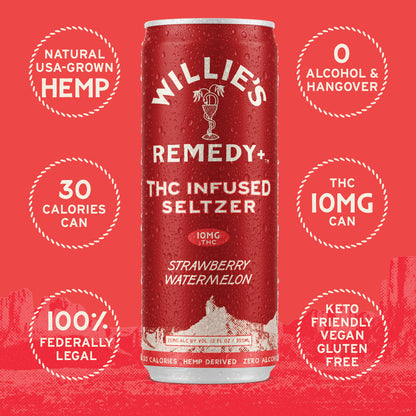 Willie's Remedy+ 10mg THC Infused Seltzer - Strawberry Watermelon (6x4) 24cans