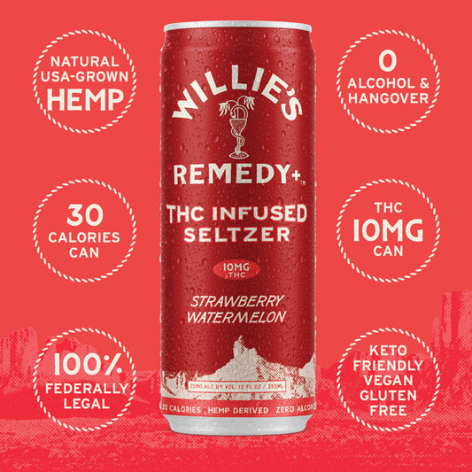 Willie's Remedy+ 10mg THC Infused Seltzer - Strawberry Watermelon (6x4) 24cans