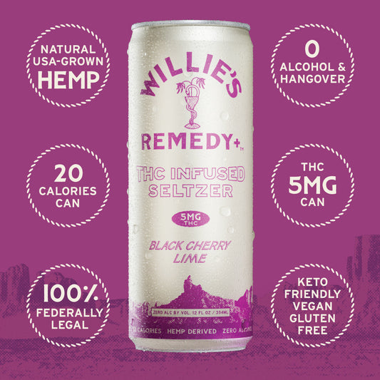 Willie's Remedy+ 5mg THC Infused Seltzer - Black Cherry Lime (6x4) 24cans