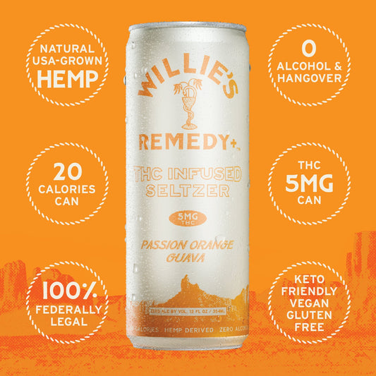 Willie's Remedy+ 5mg THC Infused Seltzer - Passion Orange Guava (6x4) 24cans