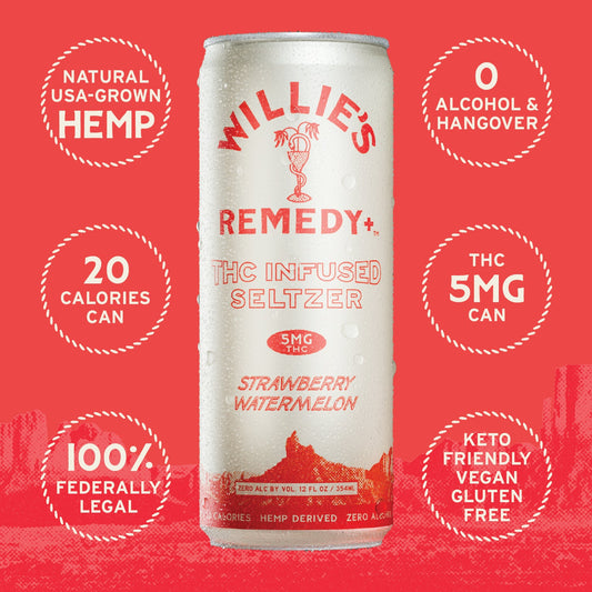 Willie's Remedy+ 5mg THC Infused Seltzer - Strawberry Watermelon - (6x4) 24cans