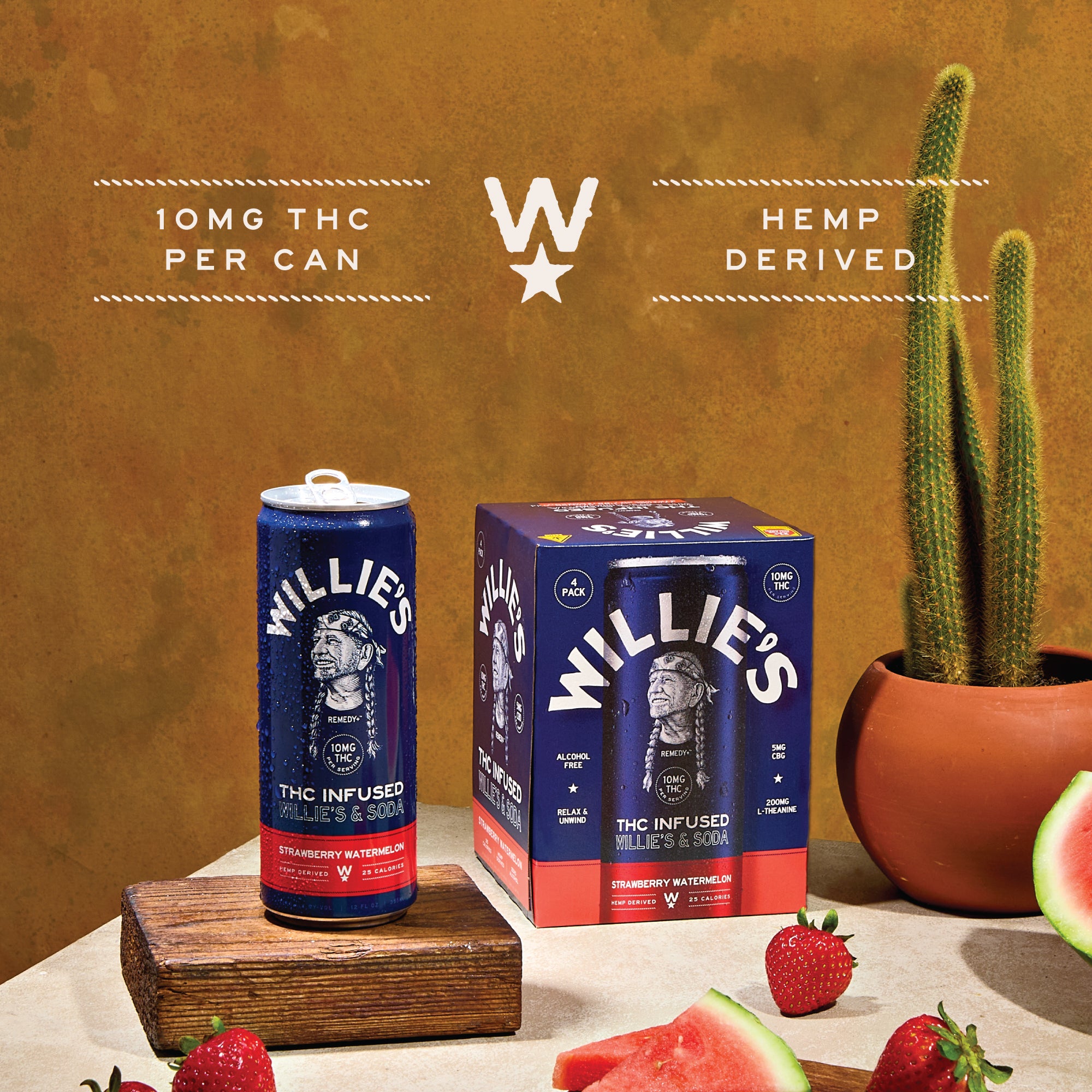 Willie's Remedy+ 10mg THC Infused Soda - Strawberry Watermelon (12x4) 48cans