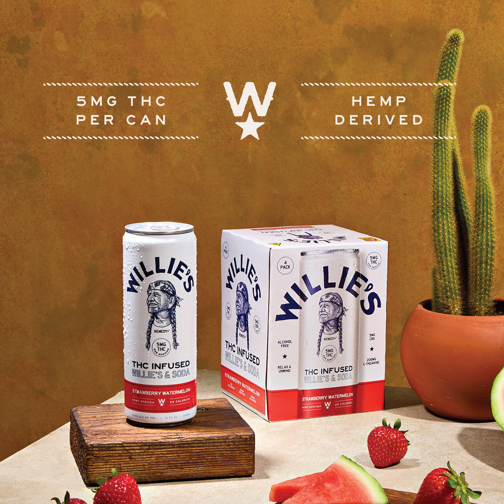 Willie's Remedy+ 5mg THC Infused Soda - Strawberry Watermelon - (12x4) 48cans